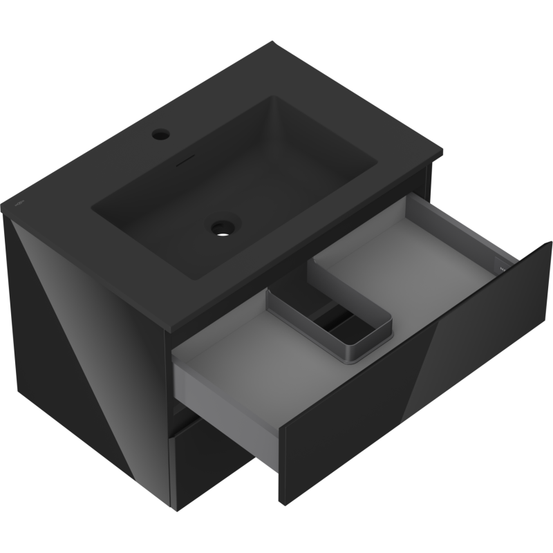 Mexen Orio шкаф за баня 70 см с мивка Otis, 2 чекмеджета, черен гланц/черен мат - 91A10-07047-2-BFF70-W18M71