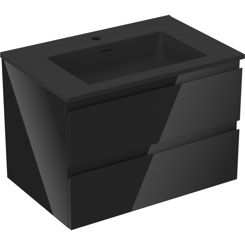 Mexen Orio шкаф за баня 70 см с мивка Otis, 2 чекмеджета, черен гланц/черен мат - 91A10-07047-2-BFF70-W18M71