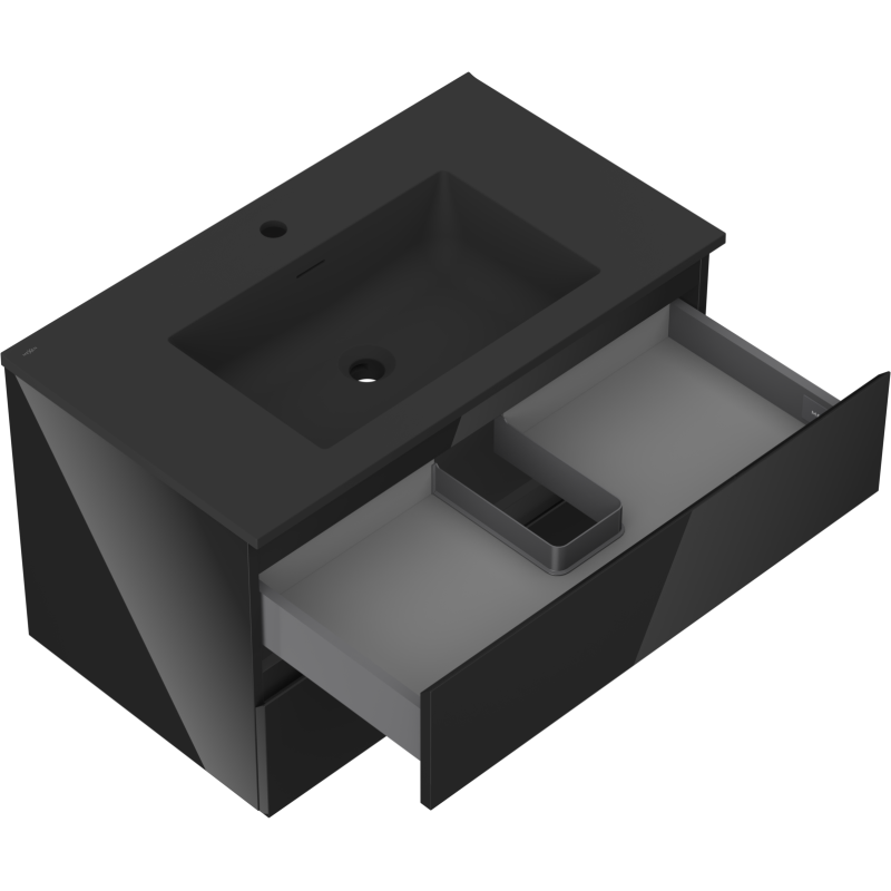 Mexen Orio шкаф за баня 80 см с мивка Otis, 2 чекмеджета, черен гланц/черен мат - 91A10-08047-2-BFF70-W18M71