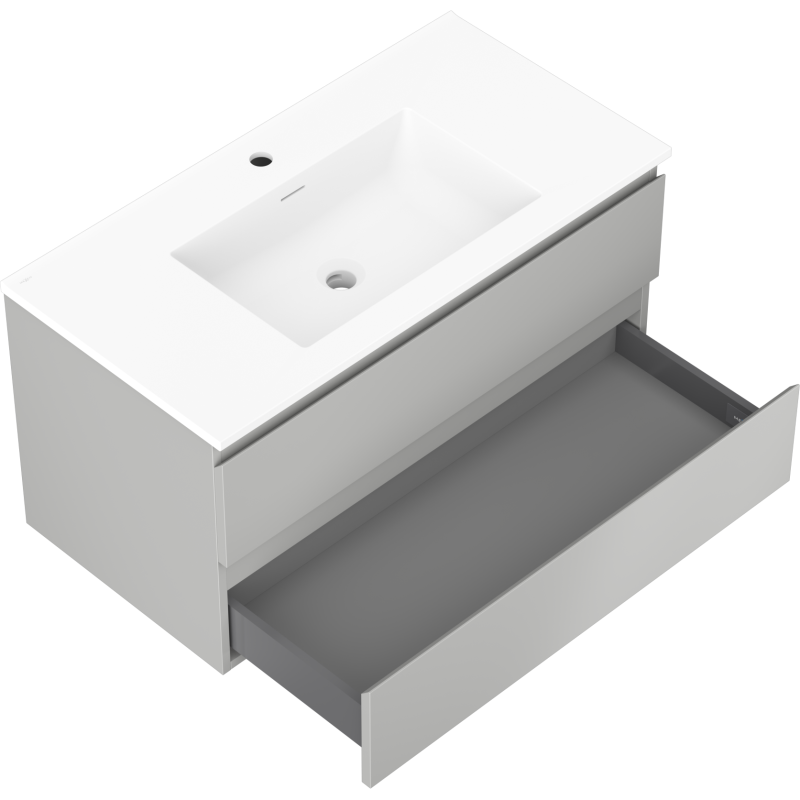 Mexen Orio шкаф за баня 90 см с мивка Otis, 2 чекмеджета, сив мат/бял мат