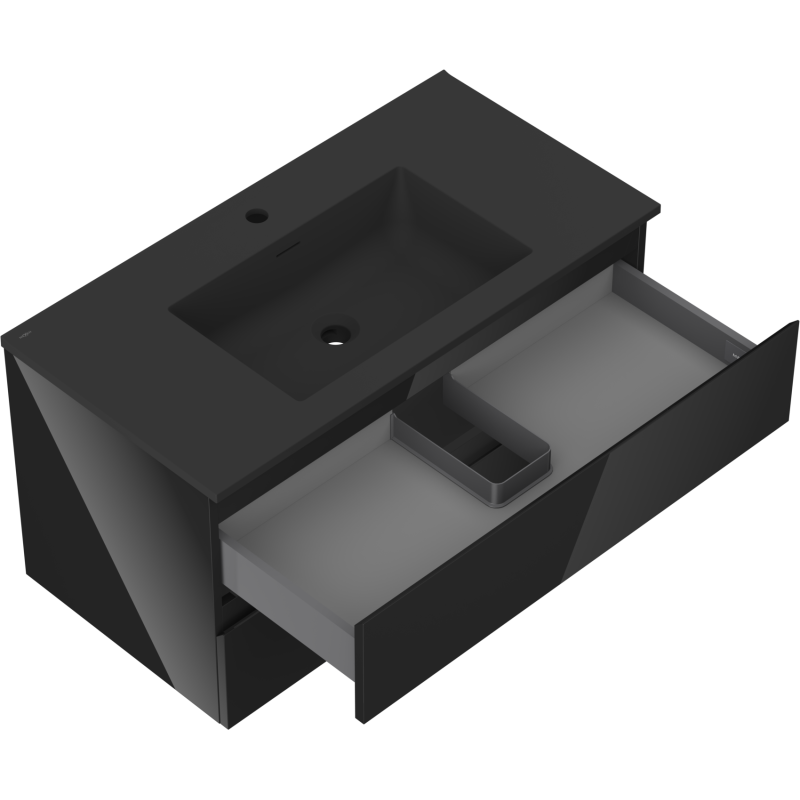 Mexen Orio шкаф за баня 90 cm с мивка Otis, 2 чекмеджета, черен гланц/черен мат - 91A10-09047-2-BFF70-W18M71