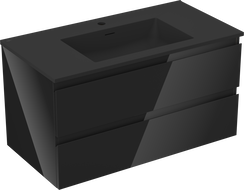 Mexen Orio шкаф за баня 90 cm с мивка Otis, 2 чекмеджета, черен гланц/черен мат - 91A10-09047-2-BFF70-W18M71