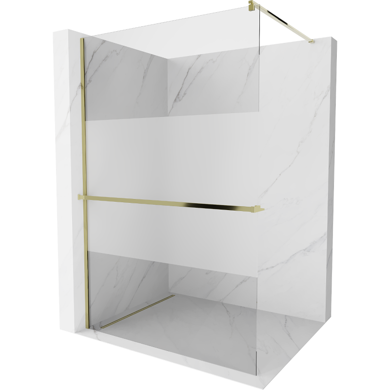 Mexen Kioto+ душ параван с рафт Walk-in 90 x 200 cm, прозрачен/матов, златен - 800-090-121-50-35