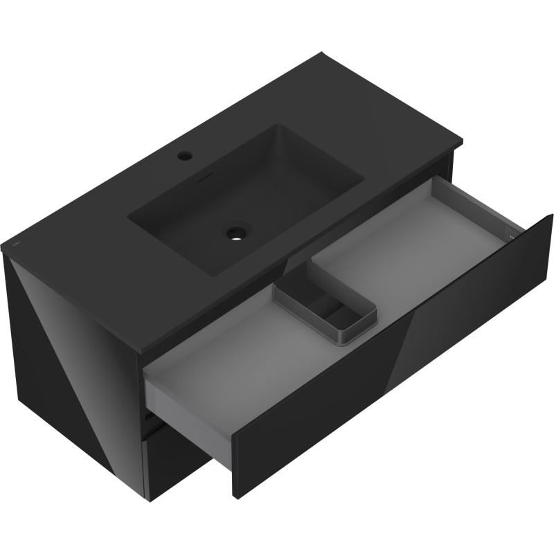 Mexen Orio шкаф за баня 100 см с мивка Otis, 2 чекмеджета, черен гланц/черен мат