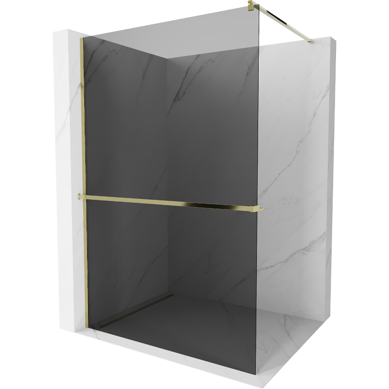 Mexen Kioto+ Душ стена с рафт Walk-in 120 x 200 см, графит, злато - 800-120-121-50-40