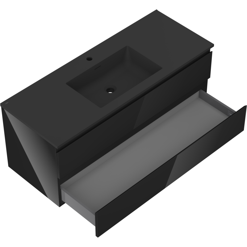 Mexen Orio шкаф за баня 120 см с мивка Otis, 2 чекмеджета, черен гланц/черен мат - 91A10-12047-2-BFF70-W18M71