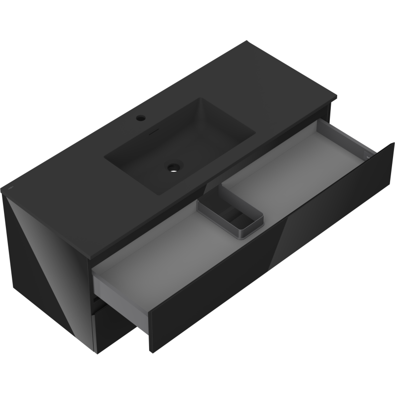 Mexen Orio шкаф за баня 120 см с мивка Otis, 2 чекмеджета, черен гланц/черен мат - 91A10-12047-2-BFF70-W18M71