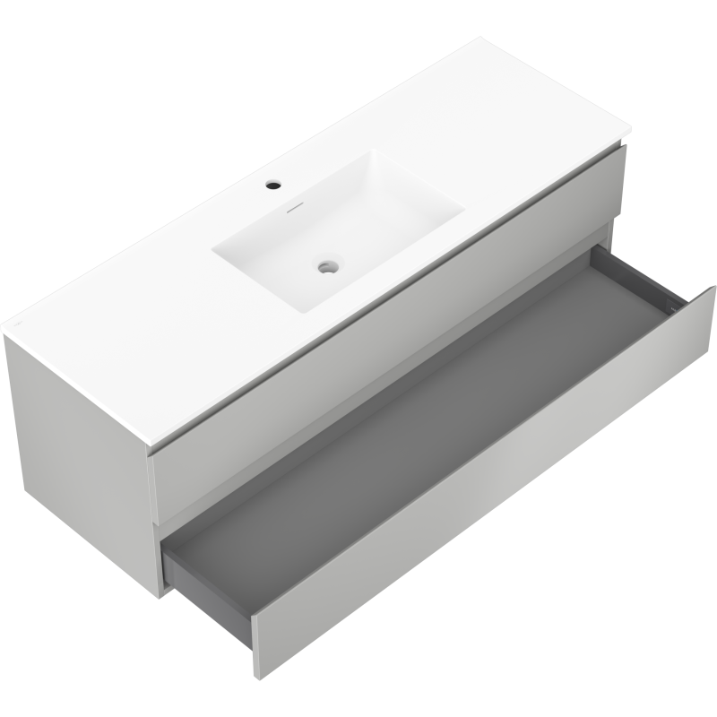 Mexen Orio шкаф за баня 140 см с мивка Otis, 2 чекмеджета, сив мат/бял мат