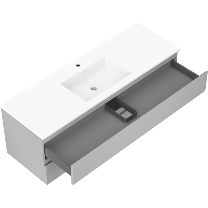 Mexen Orio шкаф за баня 140 см с мивка Otis, 2 чекмеджета, сив мат/бял мат