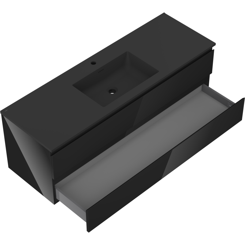 Mexen Orio шкаф за баня 140 см с мивка Otis, 2 чекмеджета, черен гланц/черен мат - 91A10-14047-2-BFF70-W18M71