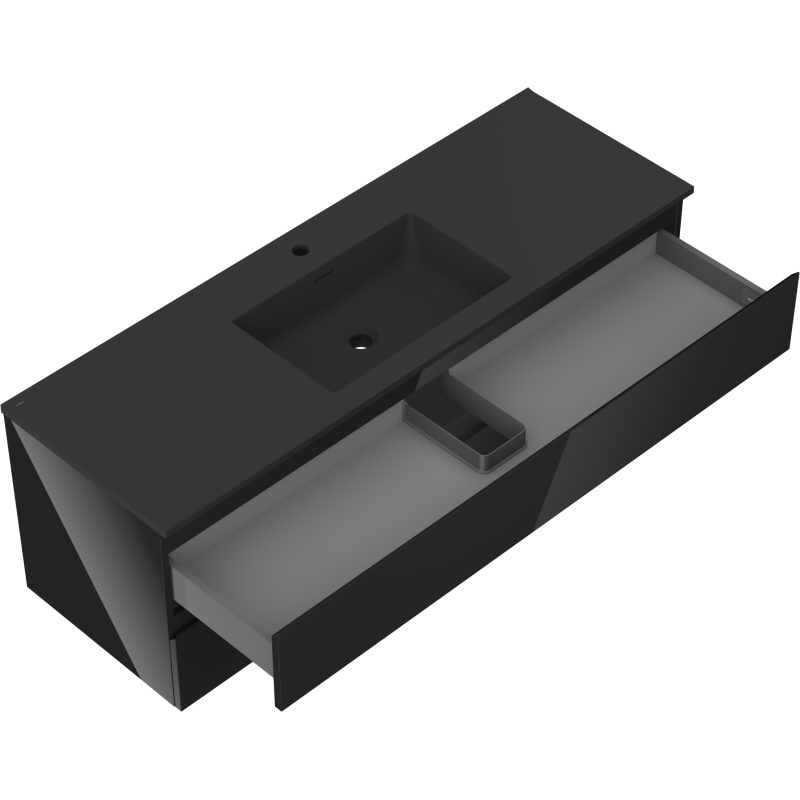 Mexen Orio шкаф за баня 140 см с мивка Otis, 2 чекмеджета, черен гланц/черен мат - 91A10-14047-2-BFF70-W18M71