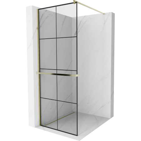 Mexen Kioto+ душова стена с рафт Walk-in 80 x 200 см, черен модел, златен - 800-080-121-50-77
