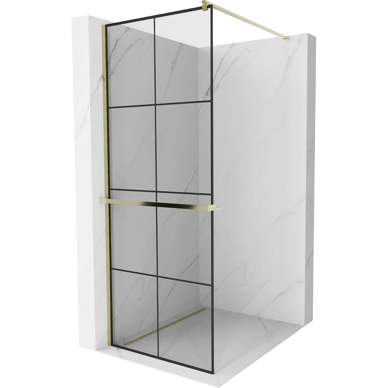 Mexen Kioto+ стена за душ с полка Walk-in 90 x 200 см, черен модел, златен - 800-090-121-50-77