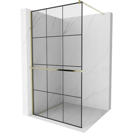 Mexen Kioto+ стенна душ кабина с рафт Walk-in 100 x 200 см, черен десен, златна - 800-100-121-50-77