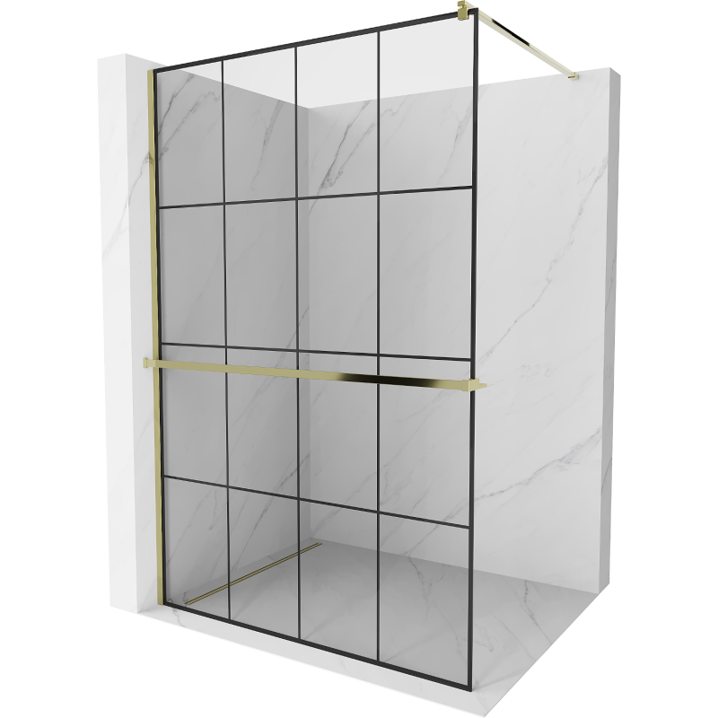 Mexen Kioto+ стена за душ с рафт Walk-in 140 x 200 см, черен модел, златен - 800-140-121-50-77