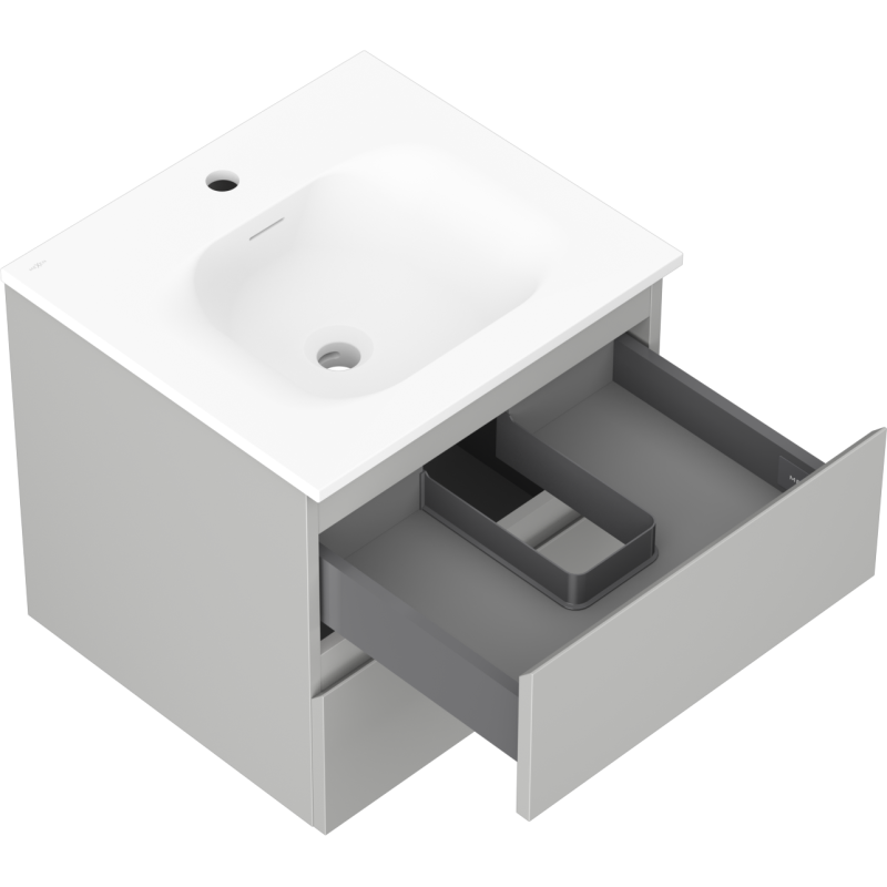 Mexen Orio шкаф за баня 50 см с мивка Vela, 2 чекмеджета, сив мат/бял мат