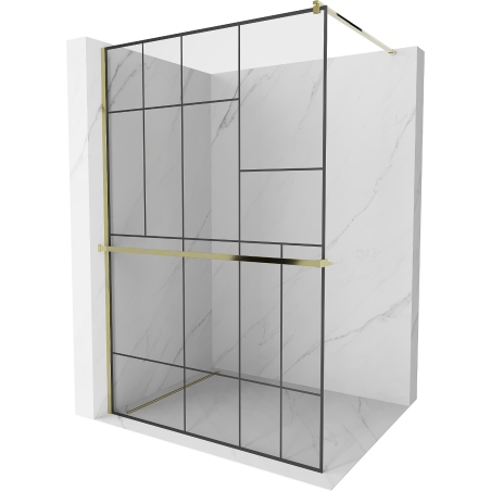 Mexen Kioto+ душ параван с рафт Walk-in 110 x 200 см, черен десен, златен - 800-110-121-50-78