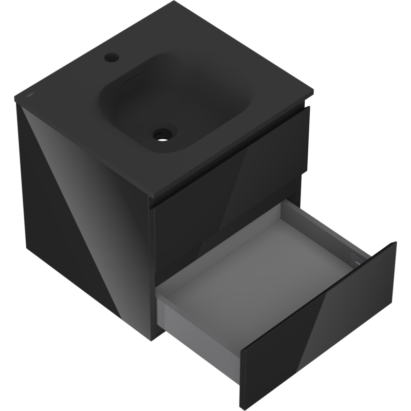 Mexen Orio шкаф за баня 50 cm с мивка Vela, 2 чекмеджета, черен гланц/черен мат - 91A10-05047-2-BFF70-W23M71