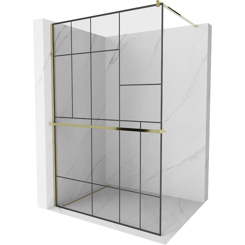 Mexen Kioto+ душ стена с рафт Walk-in 140 x 200 cm, черен дизайн, златно - 800-140-121-50-78