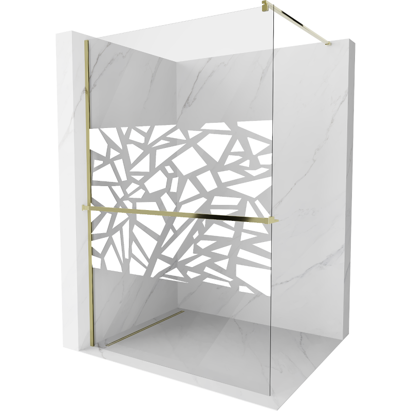 Mexen Kioto+ душ стена с рафт Walk-in 110 x 200 см, бял шарка, златен - 800-110-121-50-85