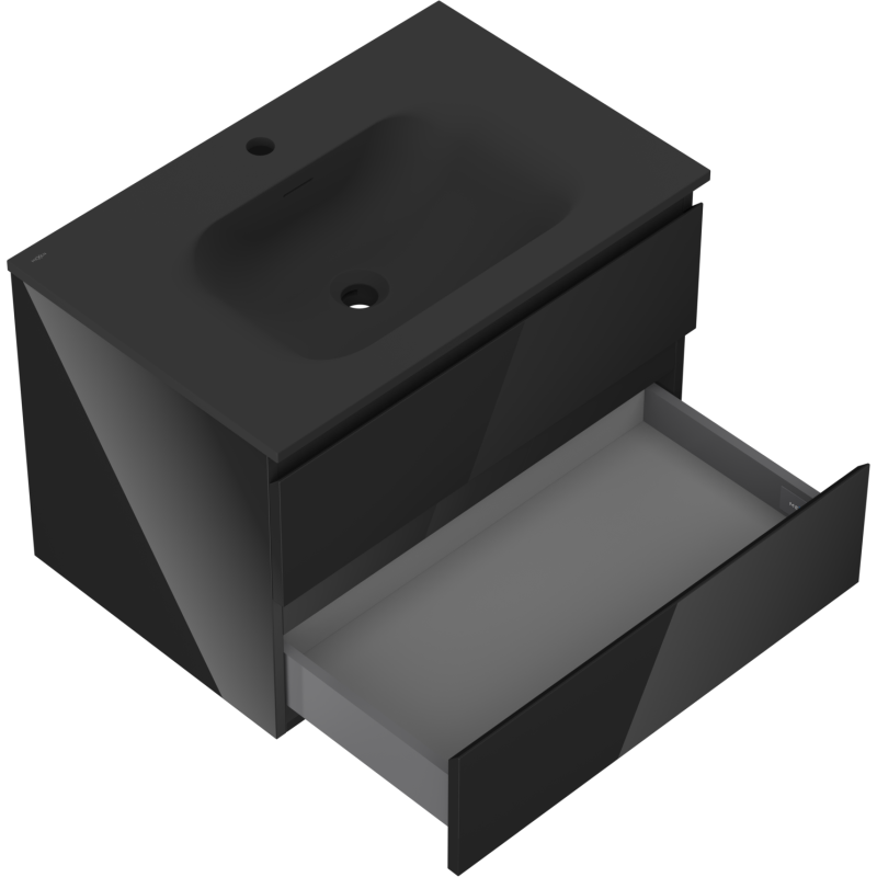 Mexen Orio шкаф за баня 70 cm с мивка Vela, 2 чекмеджета, черен гланц/черен мат - 91A10-07047-2-BFF70-W23M71