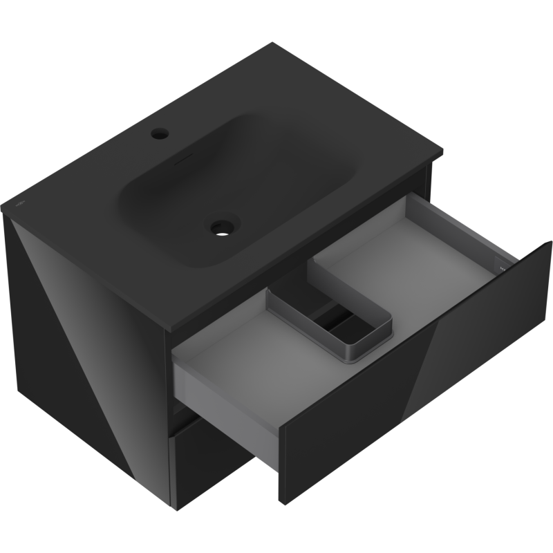 Mexen Orio шкаф за баня 70 cm с мивка Vela, 2 чекмеджета, черен гланц/черен мат - 91A10-07047-2-BFF70-W23M71