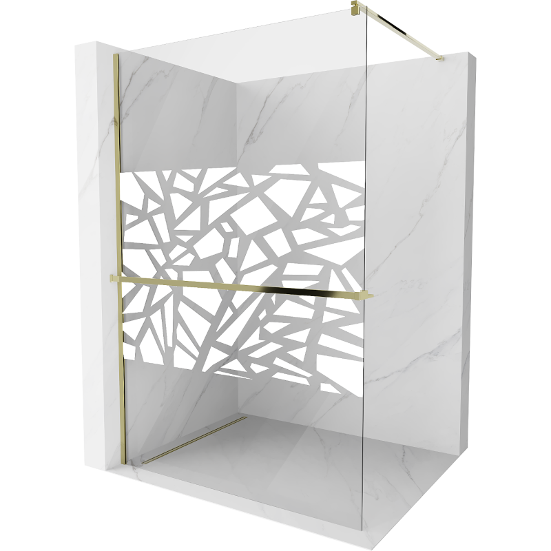 Mexen Kioto+ стена за душ с рафт Walk-in 130 x 200 см, бял шаблон, златен - 800-130-121-50-85