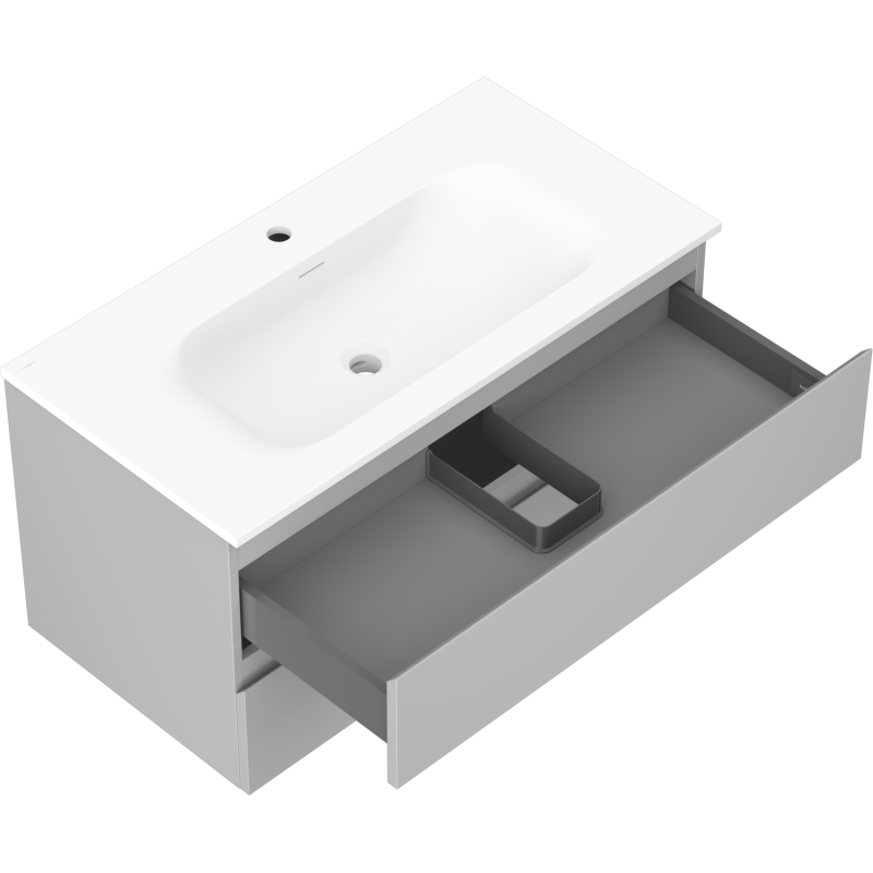 Mexen Orio шкаф за баня 90 см с мивка Vela, 2 чекмеджета, сив мат/бял мат - 91A10-09047-2-BFF62-W23M01