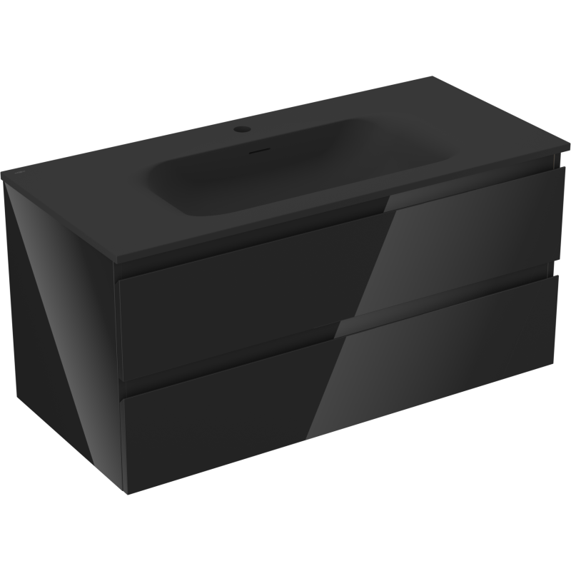 Mexen Orio шкаф за баня 100 см с мивка Vela, 2 чекмеджета, черен гланц/черен мат