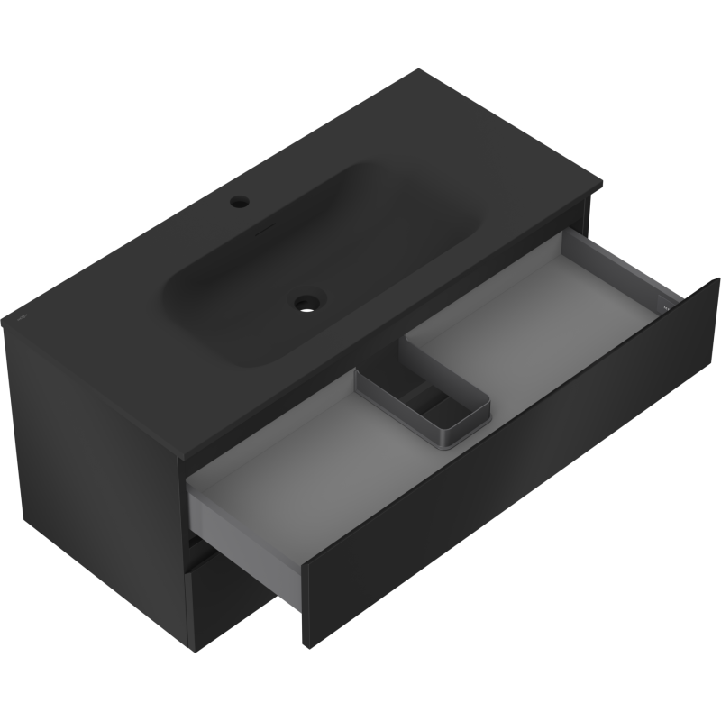 Mexen Orio шкаф за баня 100 см с мивка Vela, 2 чекмеджета, черен мат - 91A10-10047-2-BFF71-W23M71