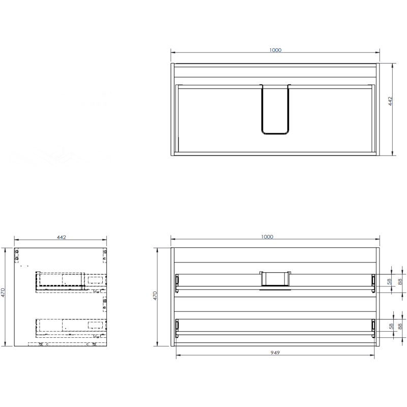 Mexen Orio шкаф за баня 100 см с мивка Vela, 2 чекмеджета, черен мат - 91A10-10047-2-BFF71-W23M71