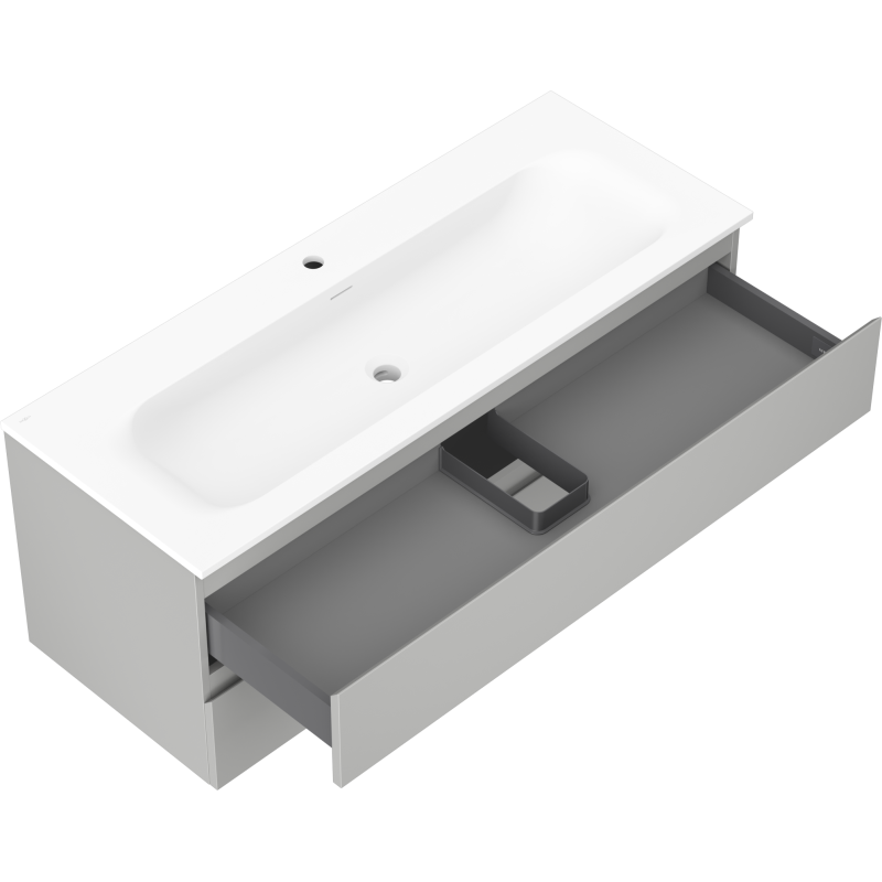 Mexen Orio шкаф за баня 120 см с мивка Vela, 2 чекмеджета, сив мат/бял мат