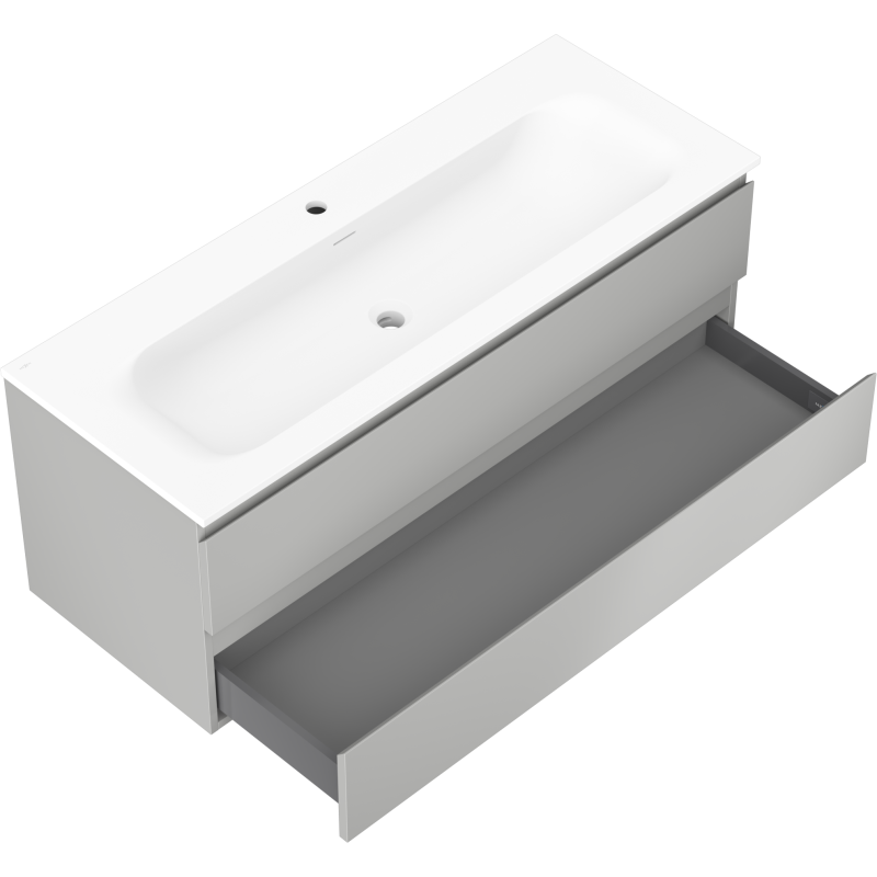 Mexen Orio шкаф за баня 120 см с мивка Vela, 2 чекмеджета, сив мат/бял мат