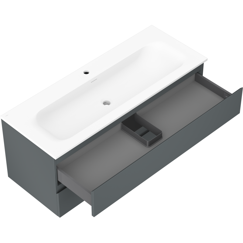 Mexen Orio шкаф за баня 120 см с мивка Vela, 2 чекмеджета, графит мат/бял мат