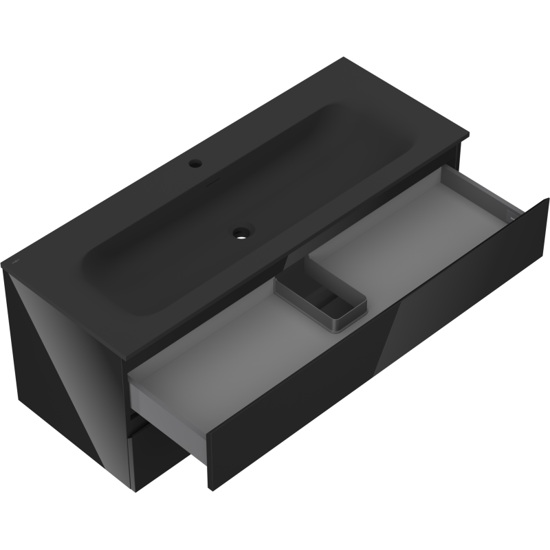 Mexen Orio шкаф за баня 120 см с мивка Vela, 2 чекмеджета, черен гланц/черен мат - 91A10-12047-2-BFF70-W23M71