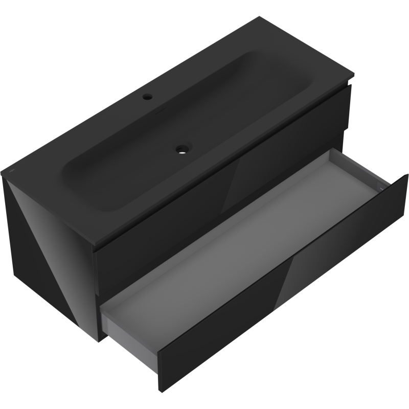 Mexen Orio шкаф за баня 120 см с мивка Vela, 2 чекмеджета, черен гланц/черен мат - 91A10-12047-2-BFF70-W23M71