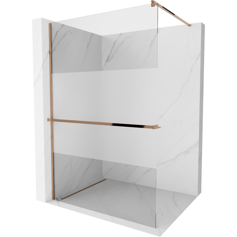 Mexen Kioto+ Душ стена с рафт Walk-in 90 x 200 см, прозрачен/мразовит, розово злато