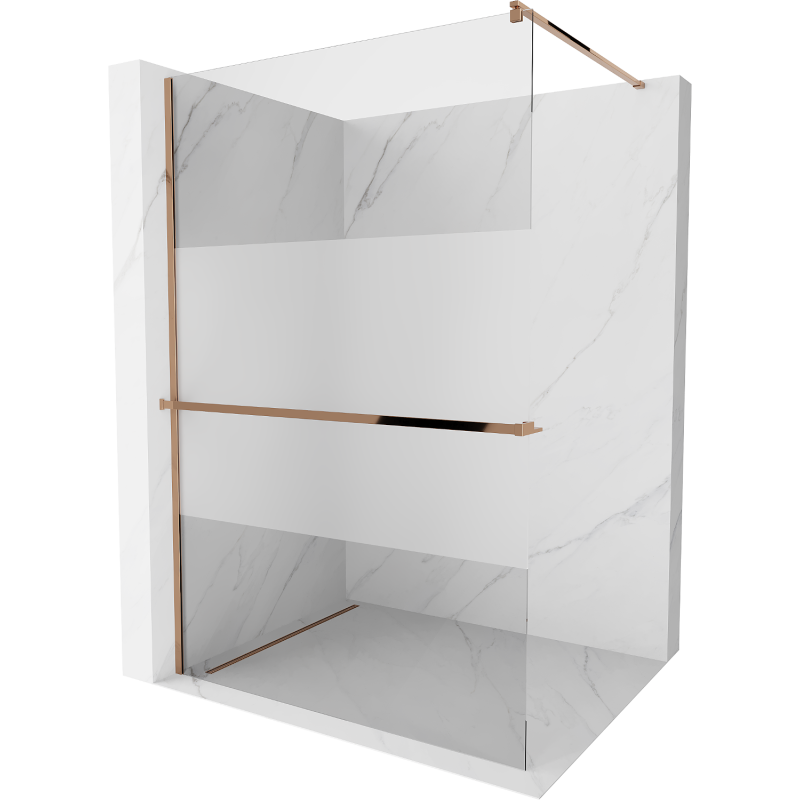 Mexen Kioto+ стена за душ с рафт Walk-in 110 x 200 см, прозрачно/скреж, розово злато - 800-110-121-60-35