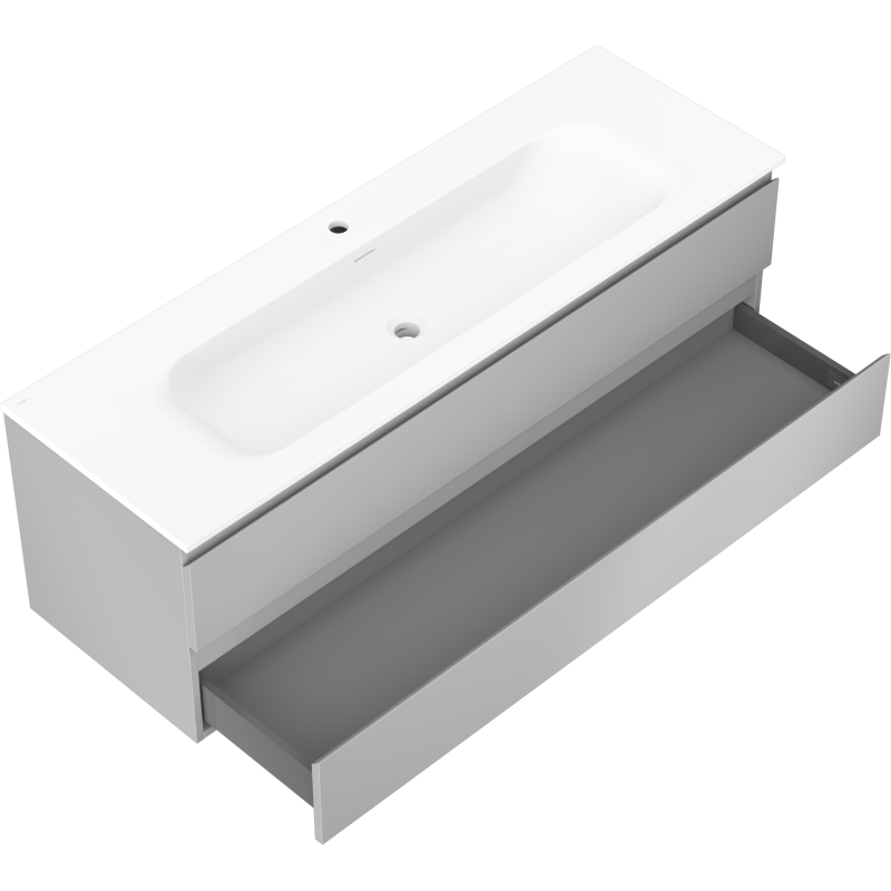 Mexen Orio шкаф за баня 140 см с мивка Vela, 2 чекмеджета, сив мат/бял мат