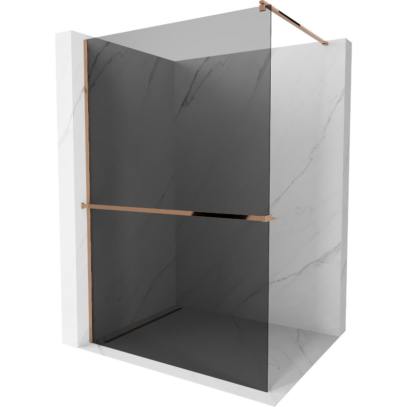 Mexen Kioto+ стъклена душ кабина със стена Walk-in 70 x 200 cm, графит, розово злато - 800-070-121-60-40
