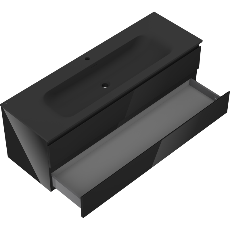 Mexen Orio шкаф за баня 140 см с мивка Vela, 2 чекмеджета, черен гланц/черен мат