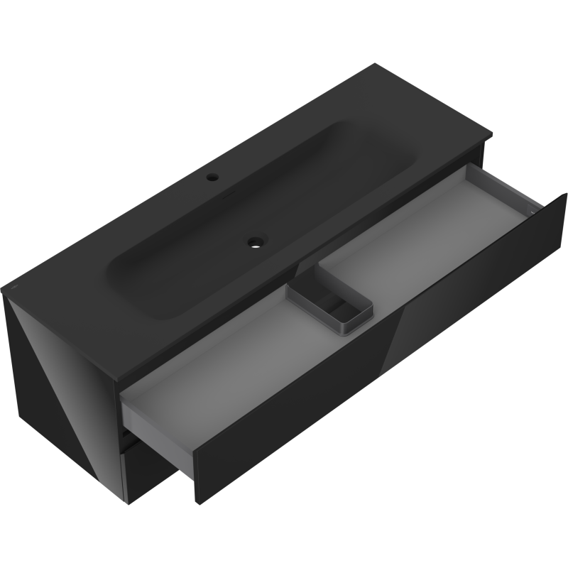 Mexen Orio шкаф за баня 140 см с мивка Vela, 2 чекмеджета, черен гланц/черен мат