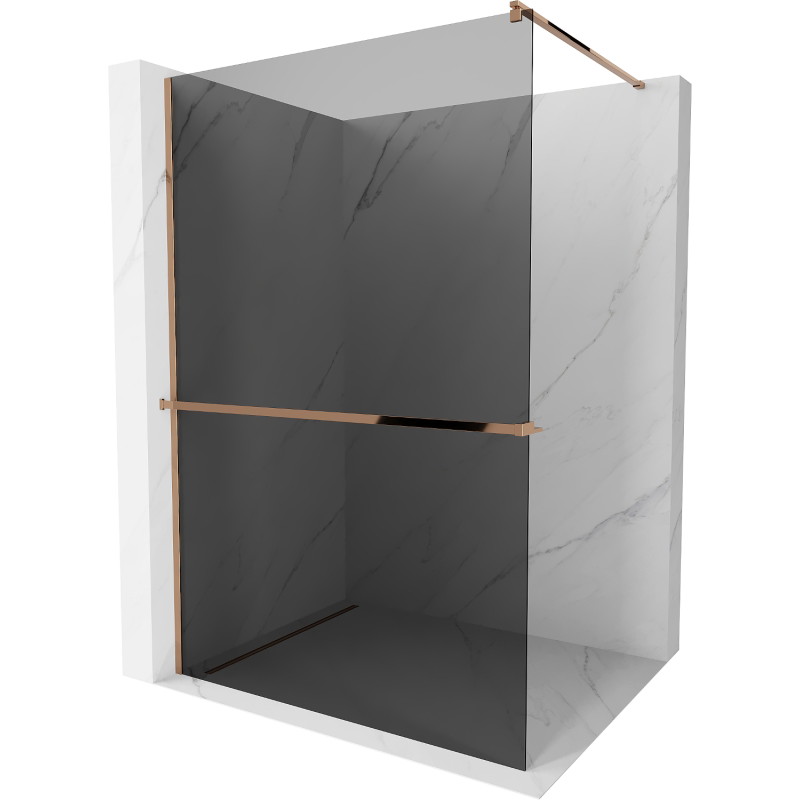 Mexen Kioto+ Душ стена със стойка Walk-in 100 x 200 см, графит, розово злато