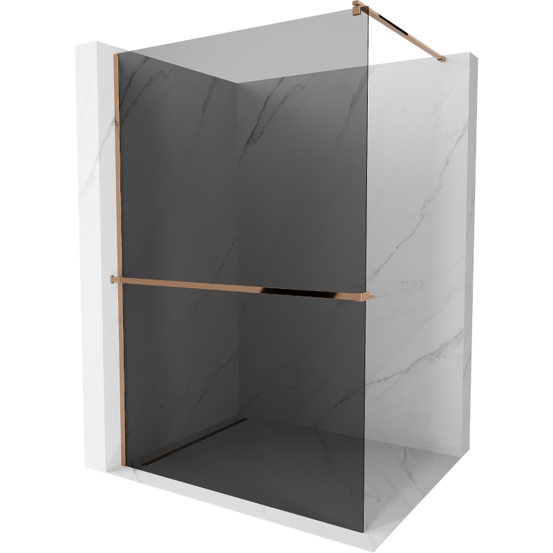 Mexen Kioto+ стенна душа с рафт Walk-in 100 x 200 см, графит, розово злато - 800-100-121-60-40