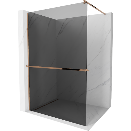 Mexen Kioto+ душ параван със стена с рафт Walk-in 110 x 200 см, графит, розово злато - 800-110-121-60-40