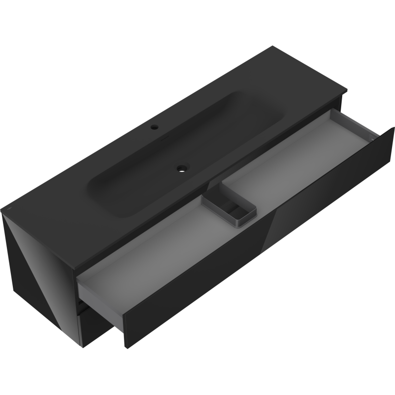 Mexen Orio шкаф за баня 160 см с мивка Vela, 2 чекмеджета, черен гланц/черен мат