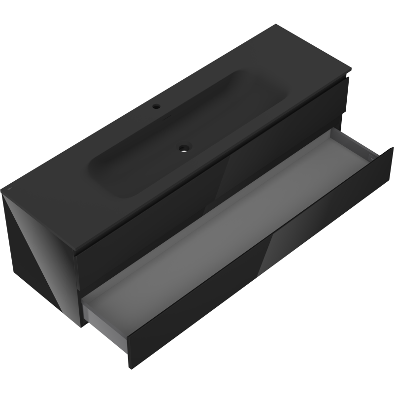 Mexen Orio шкаф за баня 160 см с мивка Vela, 2 чекмеджета, черен гланц/черен мат