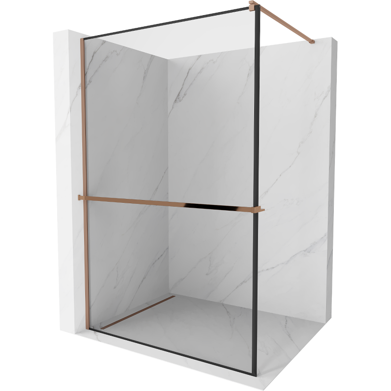Mexen Kioto+ стена за душ с рафт Walk-in 110 x 200 см, черна рамка, розово злато - 800-110-121-60-70