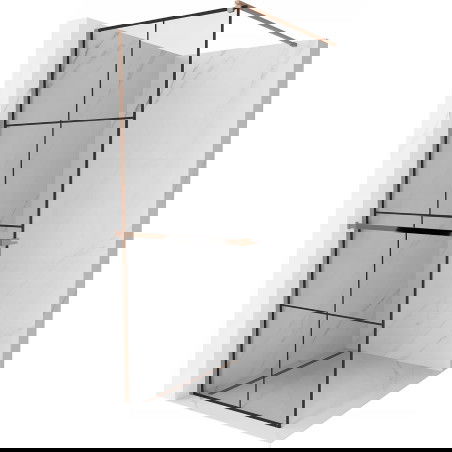 Mexen Kioto+ душ стена със рафт Walk-in 80 x 200 cm, черна решетка, розово злато - 800-080-121-60-77