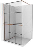 Mexen Kioto+ стена за душ с рафт Walk-in 100 x 200 см, черен модел, розово злато - 800-100-121-60-77
